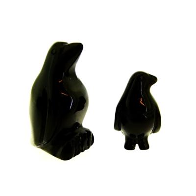 SET OF TWO PENGUIN CARVINGS IN BLACK OBSIDIAN.   SP14095POL