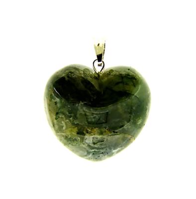 MOSS AGATE MINI PUFF HEART PENDANT.   SPR13160PEND