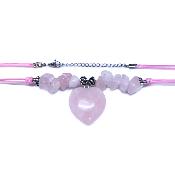 Chip & Bead Necklace Featuring Rose Quartz & Silver Plated Beads And a Heart Pendant On Pink Cord.   SPR16979NEC