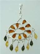 AMBER & SILVER SWIRL PATERN PENDANT. 5.5CM INCLUDING BAIL. 50g. 2L0480021