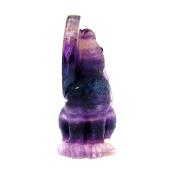 CARVING OF A HARE GAZING AT THE FULL MOON IN RAINBOW FLUORITE.   SP14437POL