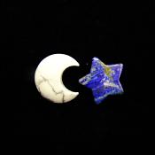 LAPIS LAZULI STAR & WHITE HOWLITE MOON CARVINGS.    SP13915POL