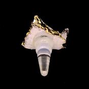 GLASS BOTTLE STOPPER WITH GOLD BANDED QUARTZ CLUSTER TOP.   SP14688POL