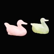 A Pair of Gemstone Duck Carvings in Rose Quartz and New Jade.   SP16382POL