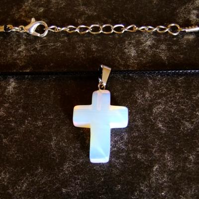 CROSS PENDANT IN OPALITE ON WAXED CORD.   SPR13961PEND