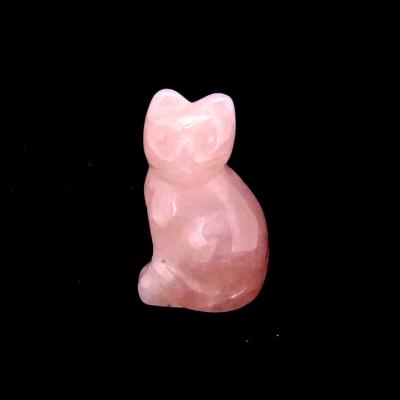 GEMSTONE KITTEN CARVING IN ROSE QUARTZ.   SPR14474POL