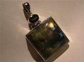 Labradorite with facet green tourmaline Indian Silver pendant.   purjew16a