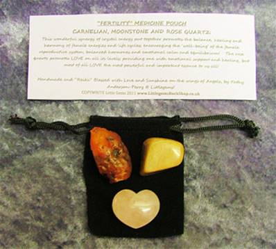 "FERTILITY" MEDICINE POUCH CARNELIAN, MOONSTONE AND ROSE QUARTZ. POUCH5