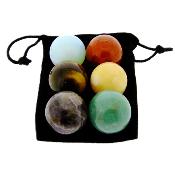 Set of six Gemstone Mini Spheres In A Pouch.   SP16744POL