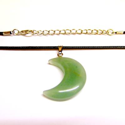 CRESCENT MOON PENDANT IN GREEN AVENTURINE ON WAXED CORD.   SPR15113PEND