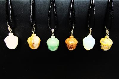 GEMSTONE ACORN PENDANTS ON WAXED CORD