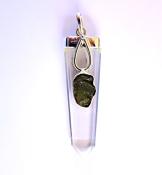 925 SILVER CAPPED QUARTZ WITH RAW MOLDAVITE CRYSTAL.   SP14091PEND