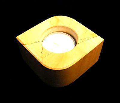 BURMA TEAK (LIMESTONE) SINGLE HOLE TEA LIGHT HOLDER.   SPR11420POL