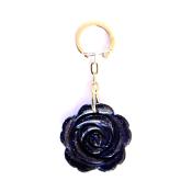 GEMSTONE FLOWER DESIGN KEY RING IN BLUE GOLDSTONE.   SPR14087POL