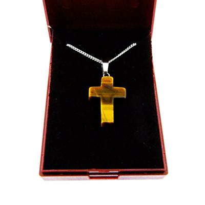 BOXED GEMSTONE CROSS PENDANT IN TIGERSEYE.   SPR14651PEND