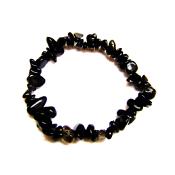 ELASTICATED BLACK OBSIDIAN CLUSTER CHIP BRACELET.   SPR15167BR