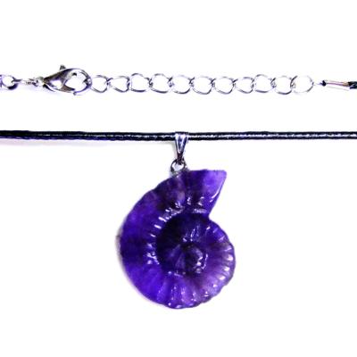 Gemstone Ammonite Pendant In Amethyst On Waxed Cotton Cord.   SPR16848