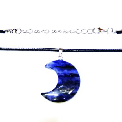 CRESCENT MOON PENDANT IN SODALITE ON WAXED CORD.   SPR16894