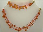 CARNELIAN THREADED GEM CHIP 18" NECKLACE & 7" BRACELET TWO PIECE SET. SPR995