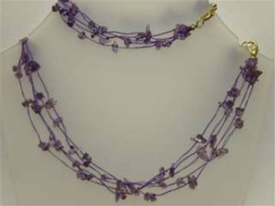 AMETHYST THREADED GEM CHIP 18" NECKLACE & 7" BRACELET TWO PIECE SET. SPR1001