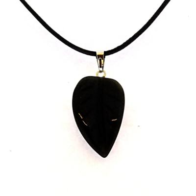 Leaf Style Gemstone Pendant on waxed cord in Black obsidian.   SPR15264