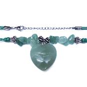 Chip & Bead Necklace Featuring Green Aventurine & Silver Plated Beads And a Heart Pendant On Green Cord.   SPR16978NEC