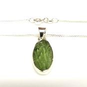 925 Silver Pendant Necklace Featuring A Raw Moldavite Crystal Specimen.   SP15980PEND 