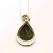  925 Silver Pendant Necklace Featuring A Raw Moldavite Crystal Specimen.   SP15982PEND