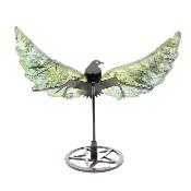 Dove Sculpture in Metal Featuring Carved Wings in Epidote with Prehnite.   SP16383POL 