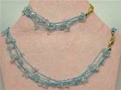 BLUE TOPAZ THREADED GEM CHIP 18" NECKLACE & 7" BRACELET TWO PIECE SET. SPR1019