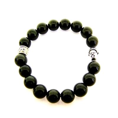 BUDDHA POWER BEAD BRACELET IN BLACK OBSIDIAN.   SPR14098BR