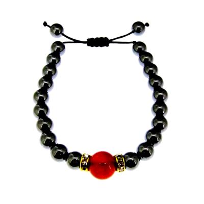 Drawstring Hematite with Carnelian Power Bead Bracelet.   SPR14532BR