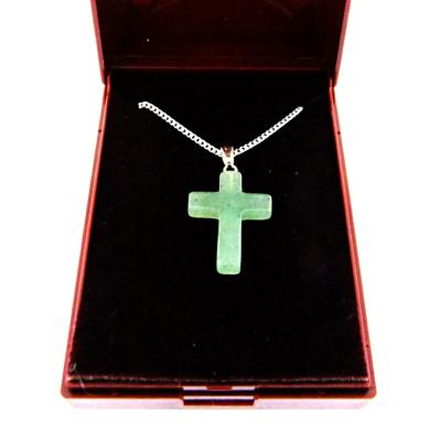 BOXED GEMSTONE CROSS PENDANT IN GREEN AVENTURINE.   SPR14646PEND