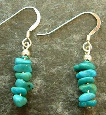 TURQUOISE PEBBLE PENDANT EARRINGS.   241E