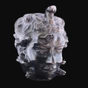 Gemstone Medusa Head Carving In Silver Sheen Obsidian.   SP17107SLF   