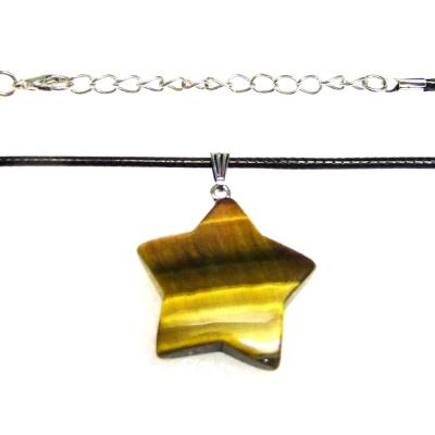 Star Pendant Necklace In Tiger's Eye On Waxed Cord.   SPR15993PEND