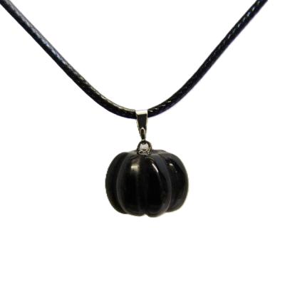 Pumpkin Pendant Necklace in Black Obsidian on Waxed Cotton Cord.   SPR16208