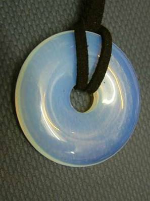 LARGE OPALITE GEMSTONE DONUT. 40MM DIA. 16g BLACK SUEDE THONG SUPPLIED. SPR949POL