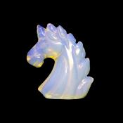 CARVING OF A UNICORN HEAD IN OPALITE.   SPR14742POL